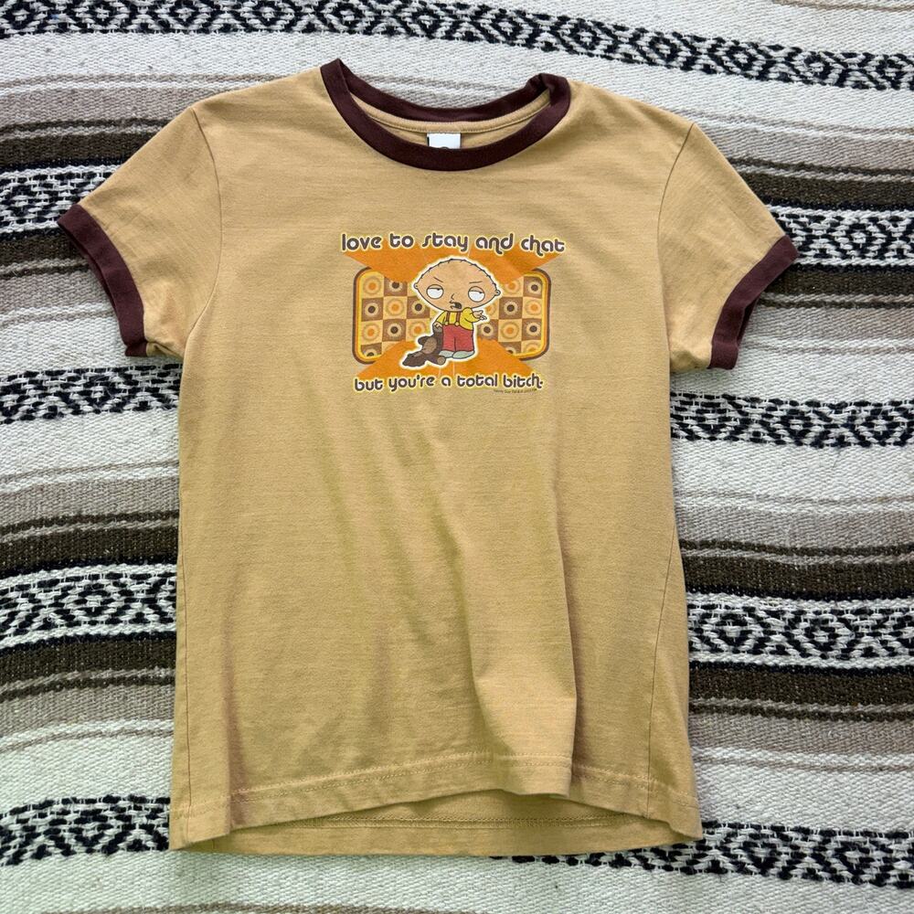 Women's Vintage 2005 Family Guy Stewie Total B**** Ringer Baby Tee Shirt Sz L